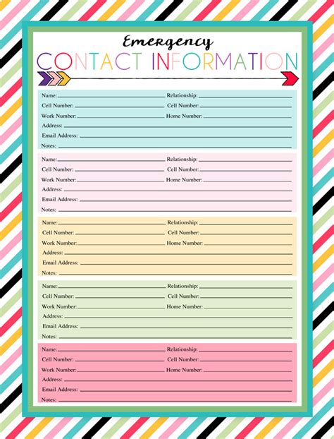 Free Printable Emergency Contact List For Home
